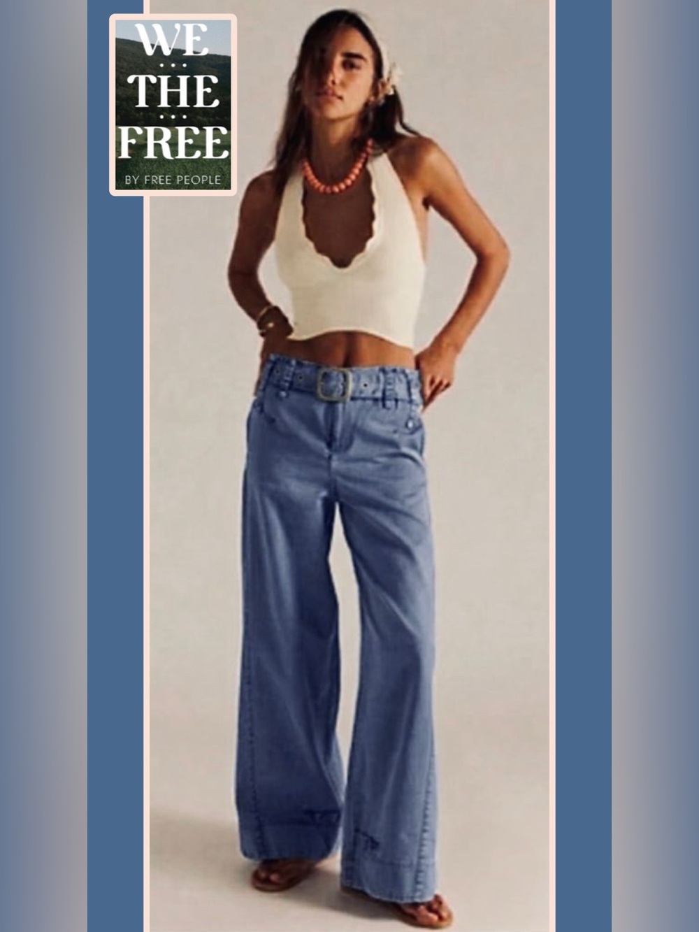 FREE PEOPLE We The Free Sloane Belted Pants Blue-Topaz Small
